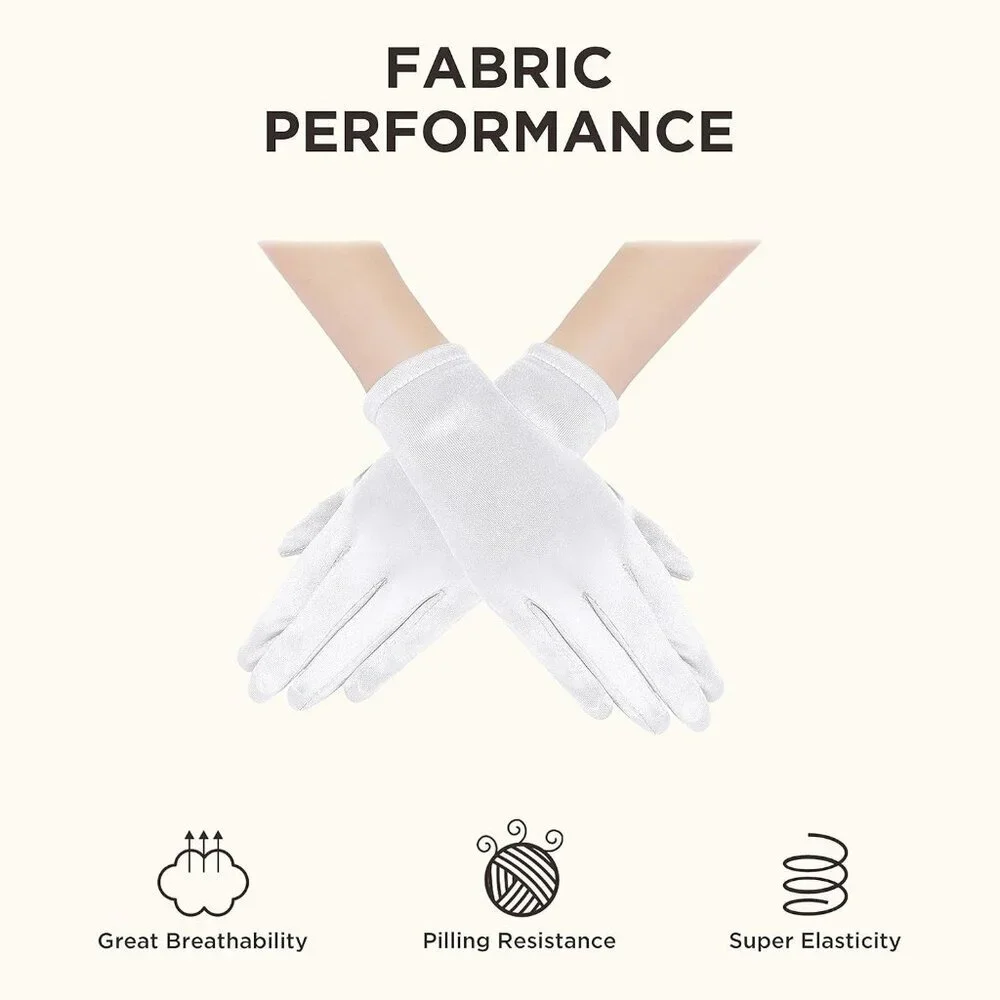 Women's Short White Satin Silk Gloves Banquet Wedding Party Costume Accessories